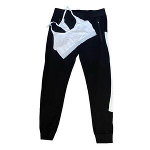 ZARA Black Joggers with White side Stripe. Size Medium.